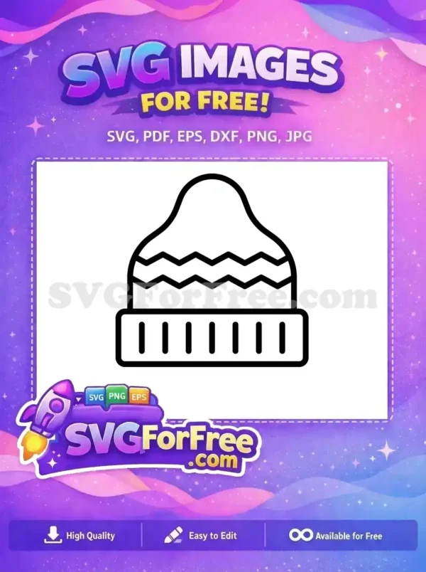 A crisp, free outline SVG icon of a stylish winter beanie, featuring a zigzag pattern and ribbed brim. Download this free design.