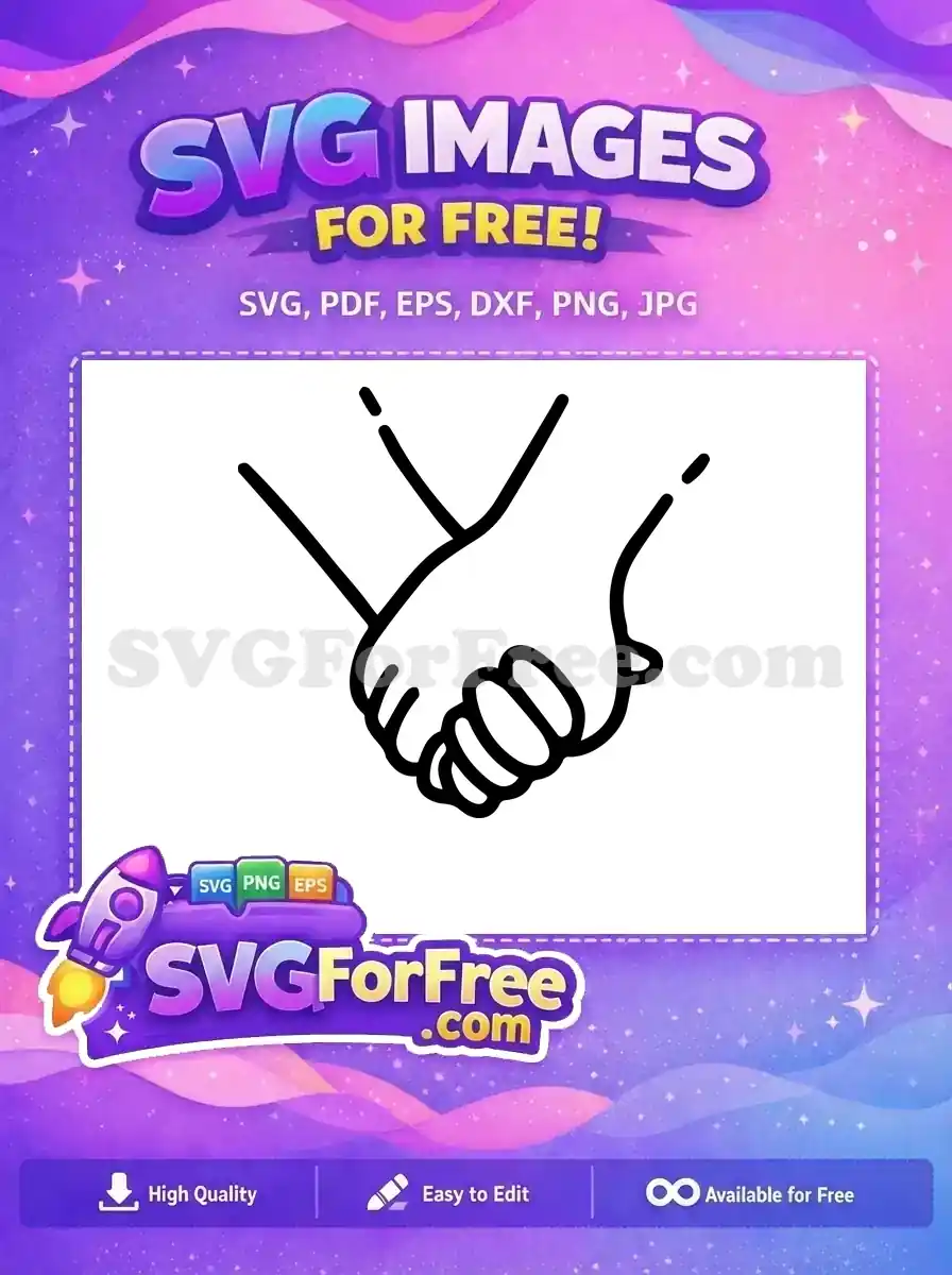 A free design featuring a minimalist black outline illustration of two hands clasped in unity, symbolizing connection and support.