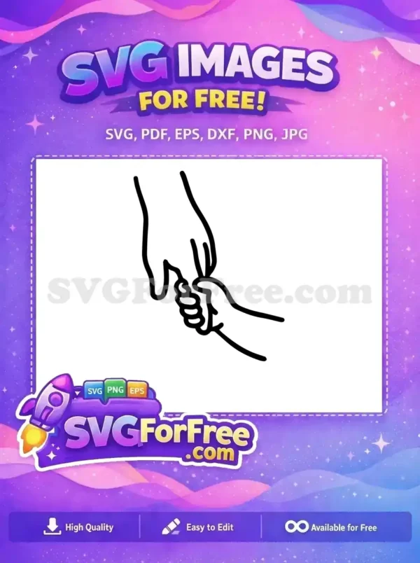 A free design SVG of an adult hand gently holding a child's hand, symbolizing care, protection, and family bond. Ideal for various creative projects.