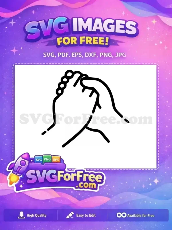 A minimalist free SVG icon showing a hand holding prayer beads over a black rectangle, symbolizing devotion. This free design is ideal for spiritual or religious projects, easily adaptable.