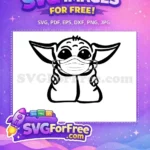 Free Cute Masked Free Baby Yoda Outline Mandalorian Free SVG - Instant Download
