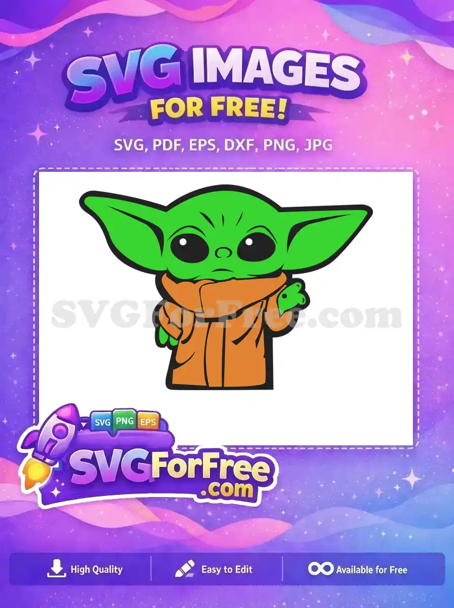 Free Grogu (Baby Yoda) SVG design, featuring the beloved character in his iconic robe, ready for your creative projects. Download this free cut file now!