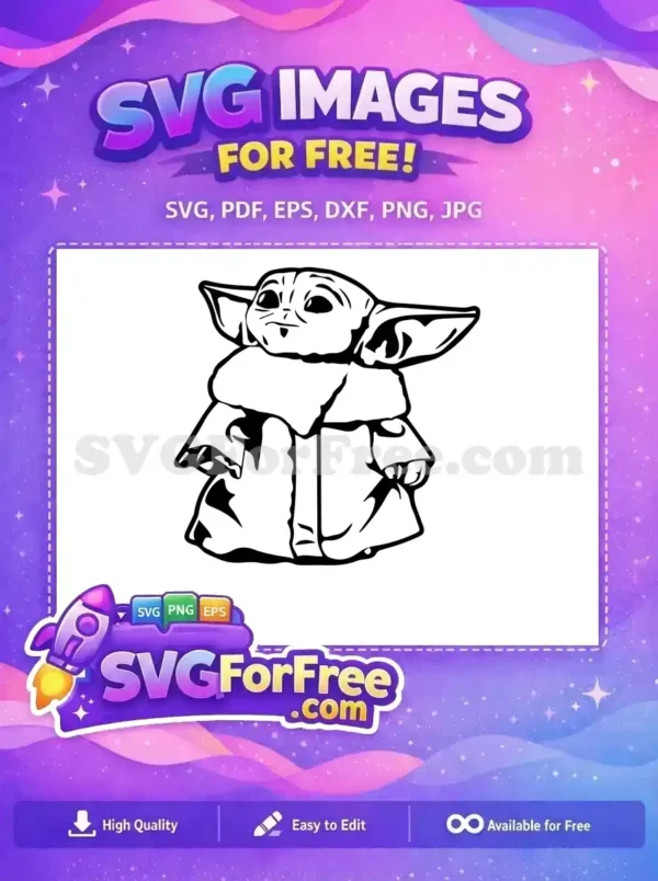 Free Grogu (Baby Yoda) SVG outline design, ideal for crafting projects. A beloved character for all Star Wars enthusiasts.