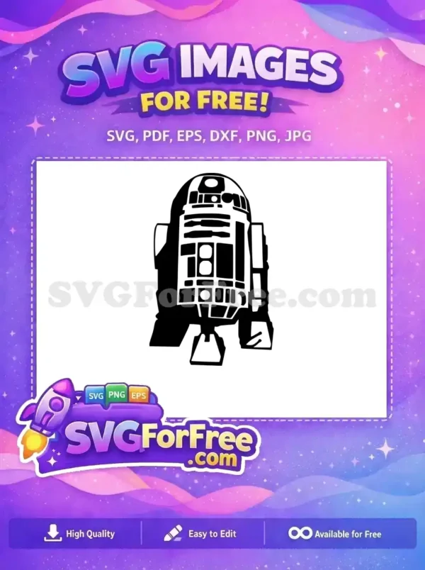 Discover this free R2-D2 SVG, a classic droid silhouette perfect for craft projects and fan art, offered completely free.
