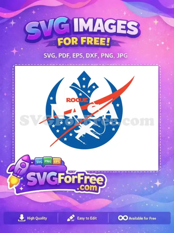 A free design combining the NASA logo with the Star Wars Rebel Alliance symbol and an X-wing fighter. Perfect free SVG for fans.