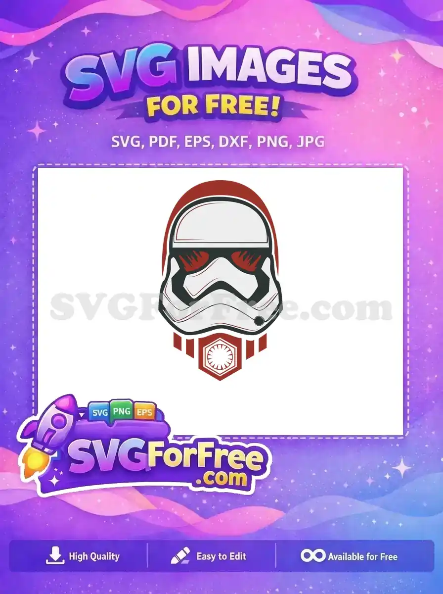 A striking free First Order Stormtrooper helmet design, featuring iconic red and grey details, ready for download.
