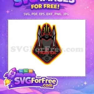 Detailed free SVG of a TIE Fighter emblem, featuring the iconic starship, red text, and Imperial logo on black with stars.