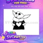 Free Happy Baby Yoda Free Black Robe White Heart The Mandalorian Free SVG - Instant Download