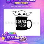 Free Baby Yoda Coffee Mug Free Sleepy Black White Mandalorian Free SVG - Instant Download