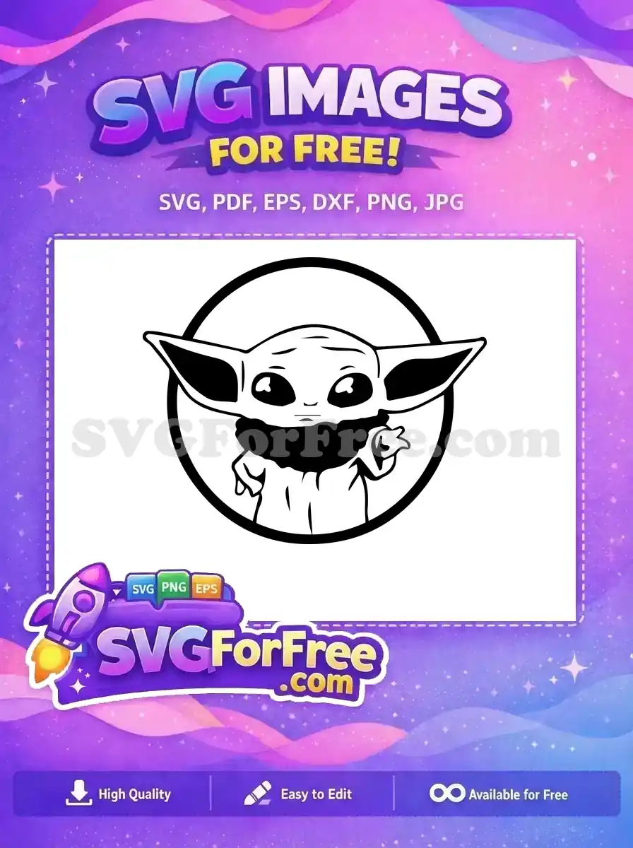 Free Grogu (Baby Yoda) SVG design, a black and white outline vector perfect for fans and craft projects.