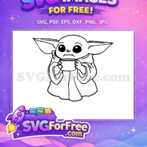 Free Grogu holding a cup SVG outline. This cute free Baby Yoda vector is perfect for all your crafting projects!