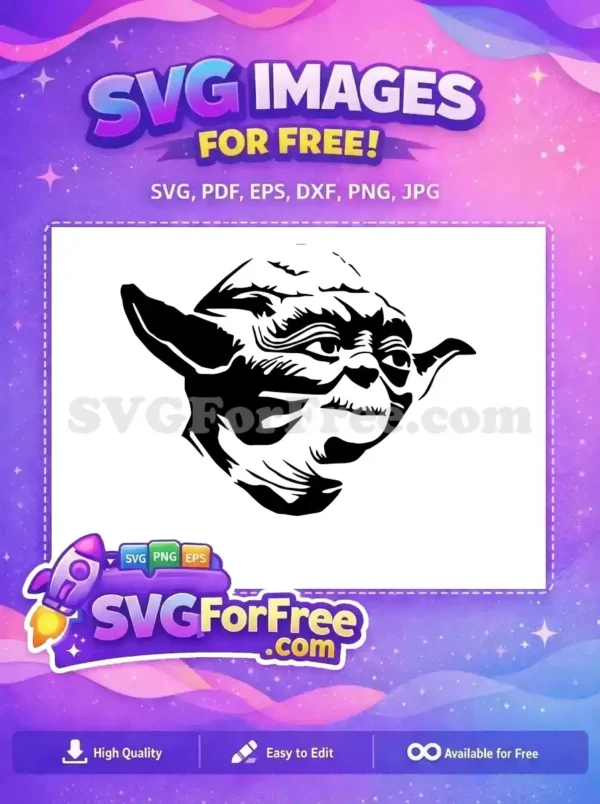 A free design of Yoda's iconic head, rendered in bold black and white SVG style. Perfect for free crafting projects.