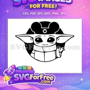 Free Cute Galactic Child in Mouse Ears Vector Design A free design of a cute space child with big ears, wearing Mickey Mouse ears, presented in a crisp black and white SVG.