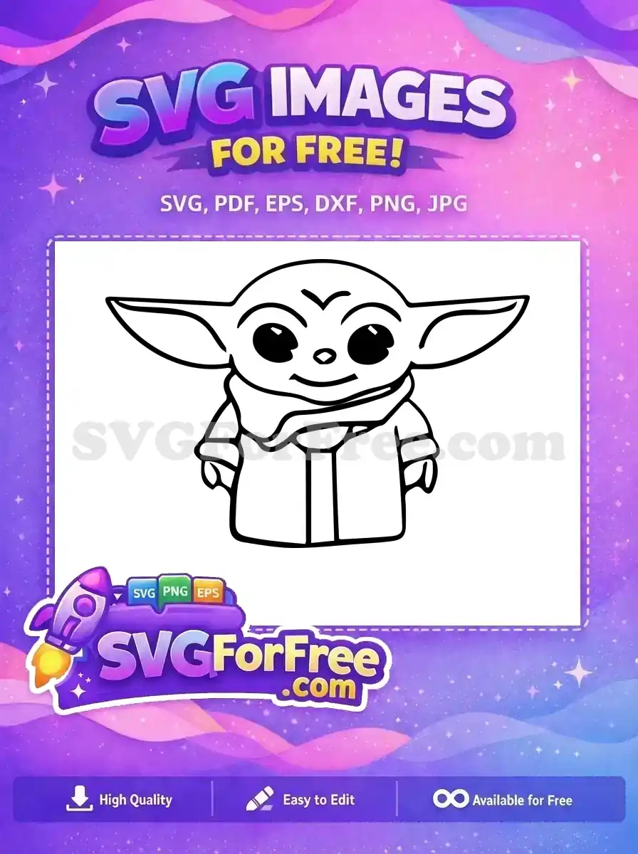 A free adorable Baby Yoda outline SVG, ready for crafting. This free design is perfect for fans of the series.