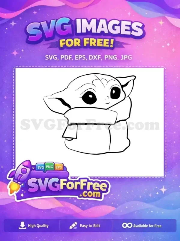 Free Grogu (Baby Yoda) outline design. A charming, minimalist free SVG of the beloved character, ideal for various creative projects.