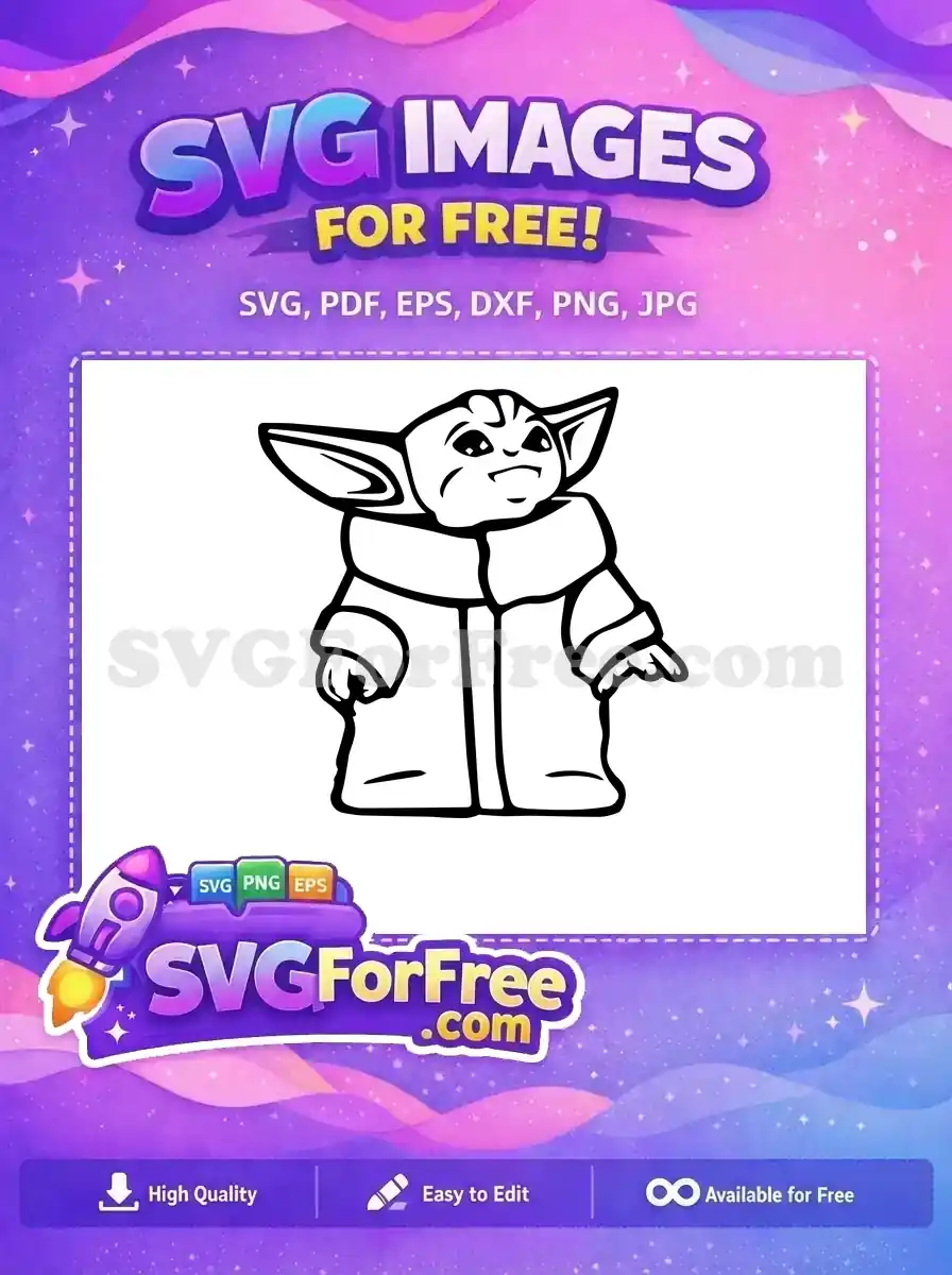 A free outline SVG of the beloved Baby Yoda (Grogu), perfect for crafts and digital projects. Instantly recognizable!