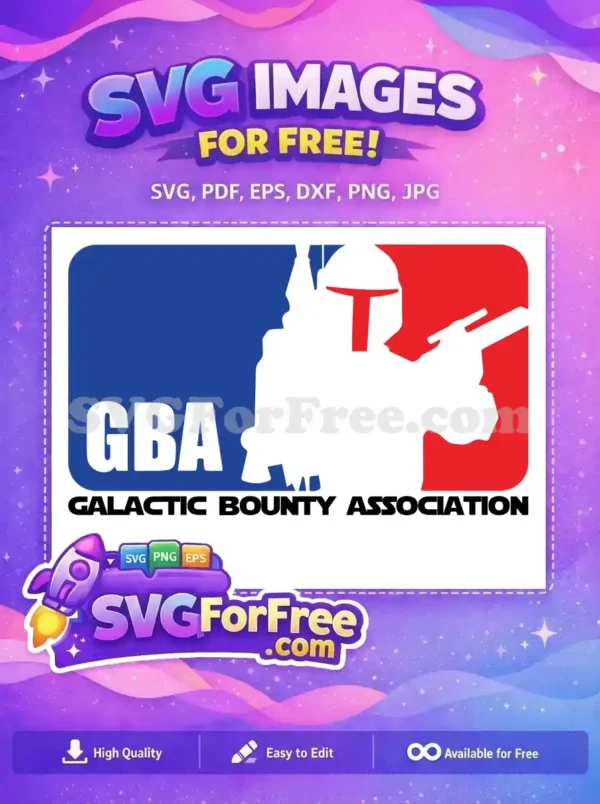 A free design of the Galactic Bounty Association logo, featuring a Star Wars bounty hunter silhouette in MLB style.
