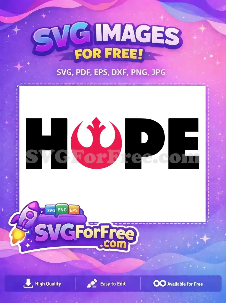 Free 'HOPE' text SVG, featuring the iconic red Rebel Alliance symbol replacing the 'O', ideal for Star Wars fans.
