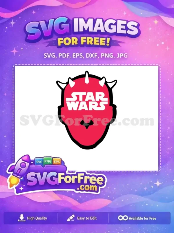 Experience the dark side with this free Darth Maul Star Wars logo SVG design, featuring his iconic red face and horns.