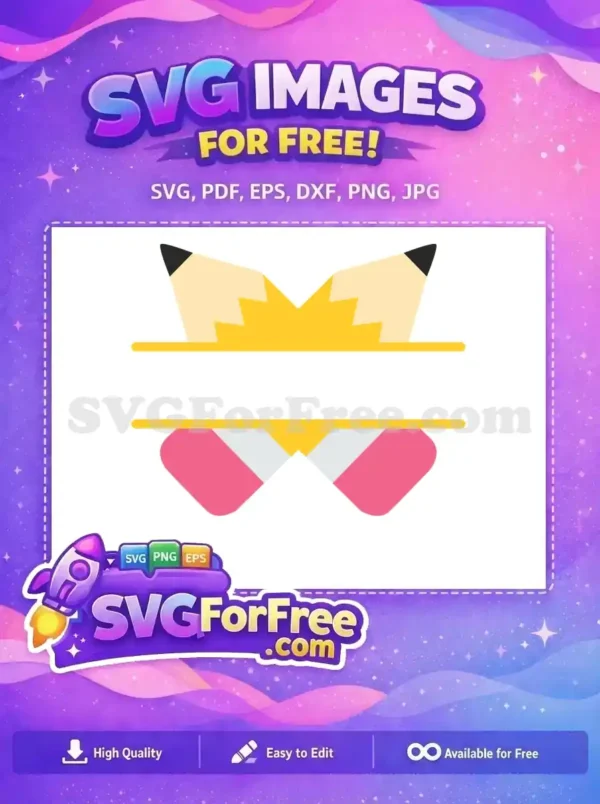 Discover this free design featuring a charming split monogram frame with pencils and erasers, ideal for students.