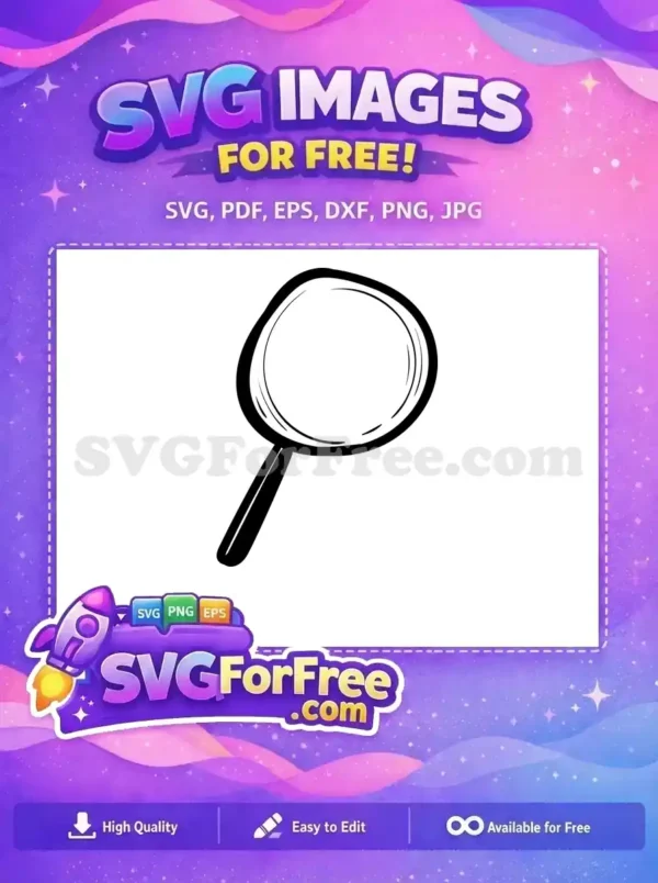 A free, hand-drawn magnifying glass SVG icon, ideal for search functions or discovery themes. This free design adds a unique touch.