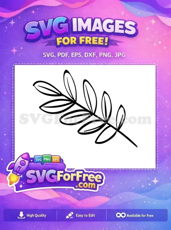 A free minimalist outline drawing of a single leafy branch, ideal for various creative free design projects. Download this free SVG now.