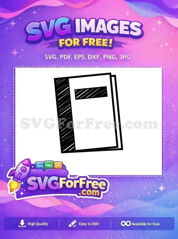 A free, minimalist black and white SVG icon of a closed book or notebook, featuring a textured spine and cover label.