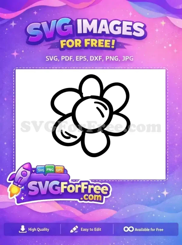 This delightful, free hand-drawn flower SVG features a central circle and six rounded petals, ideal for creative projects.