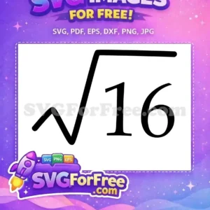 Free Square Root 16 SVG Design – Math Education A clear, free SVG of the square root of 16, ideal for educational content and math-themed designs. Download this versatile free vector for your projects today!
