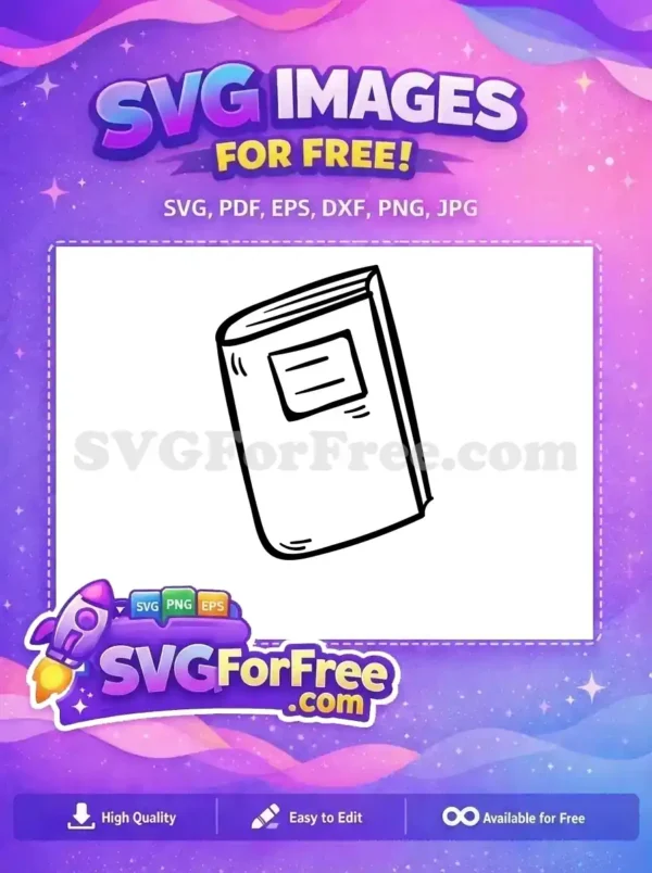 A free, stylish hand-drawn outline of a closed book with a label area, ideal for various free design projects.