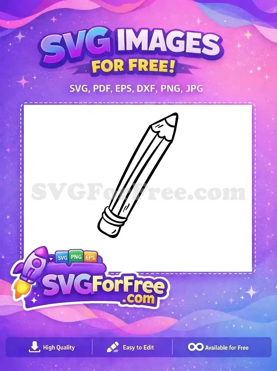 A free, hand-drawn black outline of a classic pencil with an eraser, ideal for various free design projects.