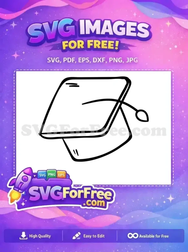 A simple, hand-drawn free design of a graduation cap with a tassel, perfect for celebrating academic milestones. Free SVG for all.