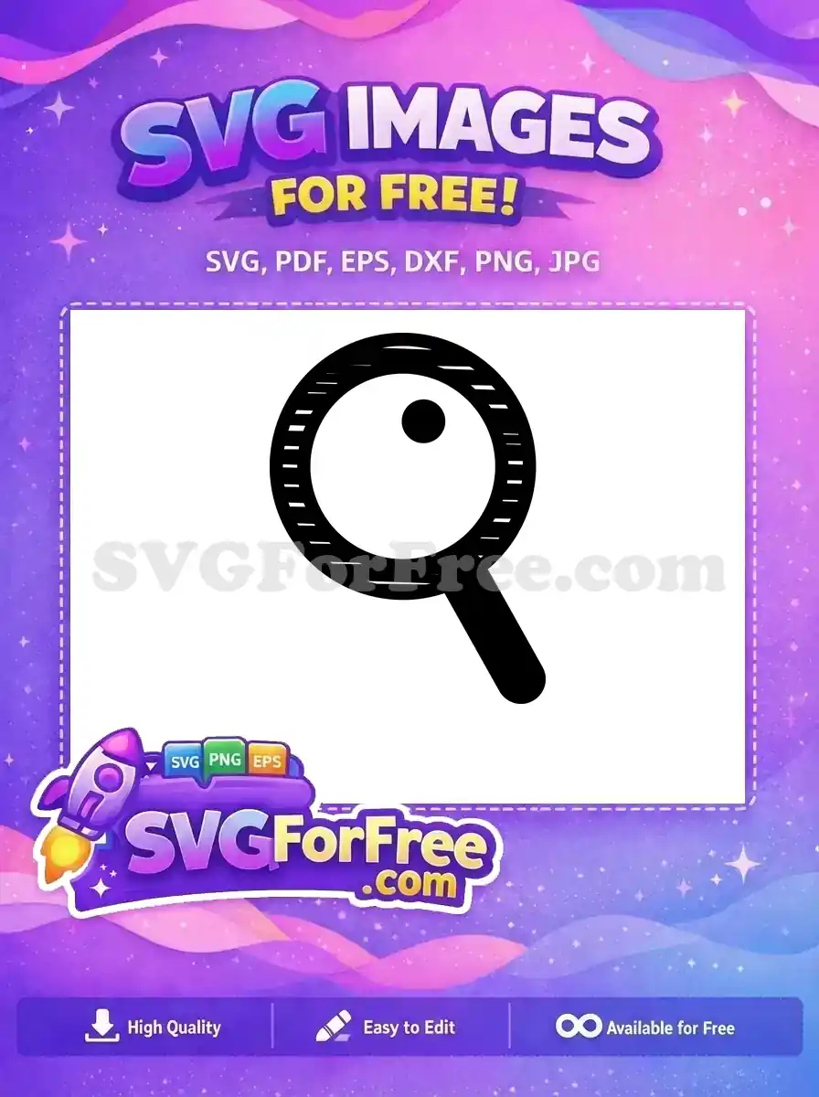 A free, artistic magnifying glass SVG icon with a unique hand-sketched outline and a central dot. Perfect for free creative work.