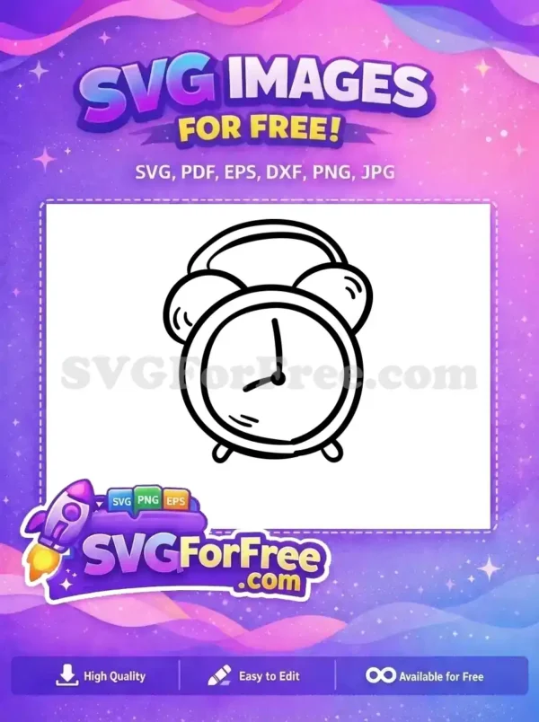 A delightful free doodle alarm clock SVG, featuring classic bells and a hand-drawn style, ideal for creative projects.