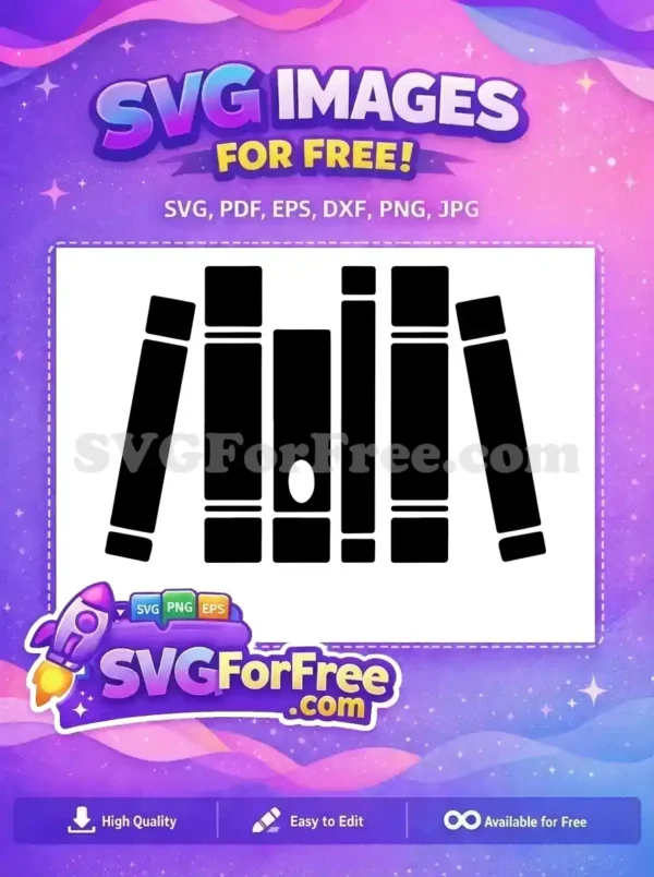 A free SVG of five stylized books in silhouette, varying in height and width, perfect for educational applications.