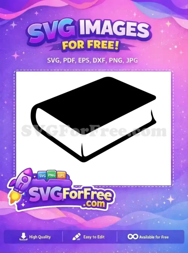 A free book icon, simple black silhouette of a closed book. Ideal for educational projects and free digital designs.