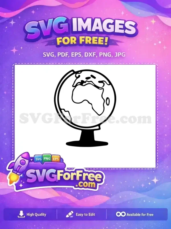 Free Globe Design SVG – Explore the World with Free Vector Art A free globe design, showing continents of Africa and Europe in a bold black outline, ideal for educational free vector art.