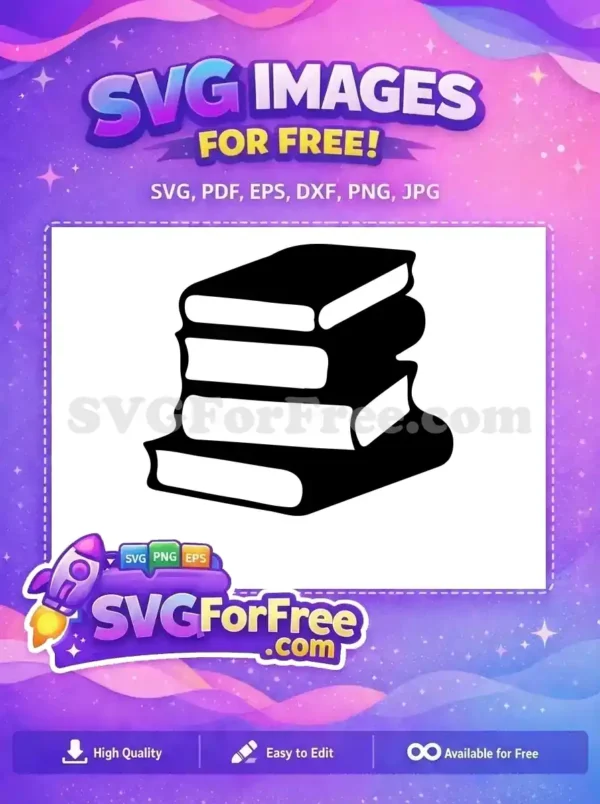 A free SVG of four stylized stacked books in a black and white silhouette, ideal for various creative projects.