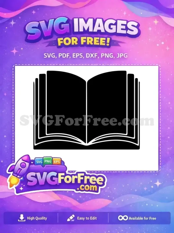 A crisp free open book SVG icon, showcasing its simple yet elegant design, ideal for various free creative projects.