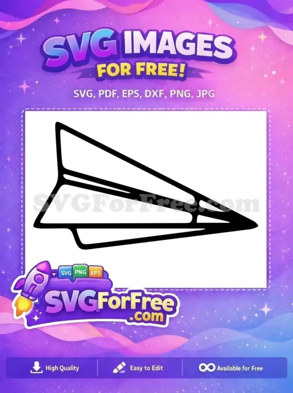 A free minimalist paper airplane design, featuring bold black outlines and a modern, abstract style. Ideal for free creative projects.