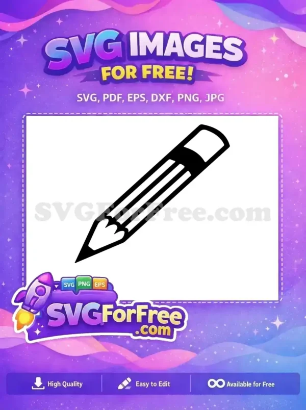 A free design of a classic black and white pencil icon with a sharp tip and eraser, ideal for various digital uses.