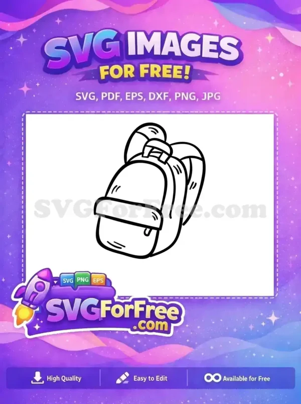 A delightful free hand-drawn backpack SVG, showcasing its main compartment and shoulder straps. Perfect for free school-themed projects.