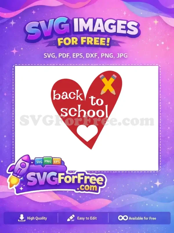 A delightful free Back to School heart design, featuring white text, crossed pencils, and a small heart. Get this amazing free design!