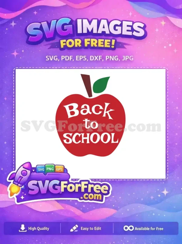 A vibrant red apple with 'Back to SCHOOL' text in white, a fantastic free design for educational crafts.