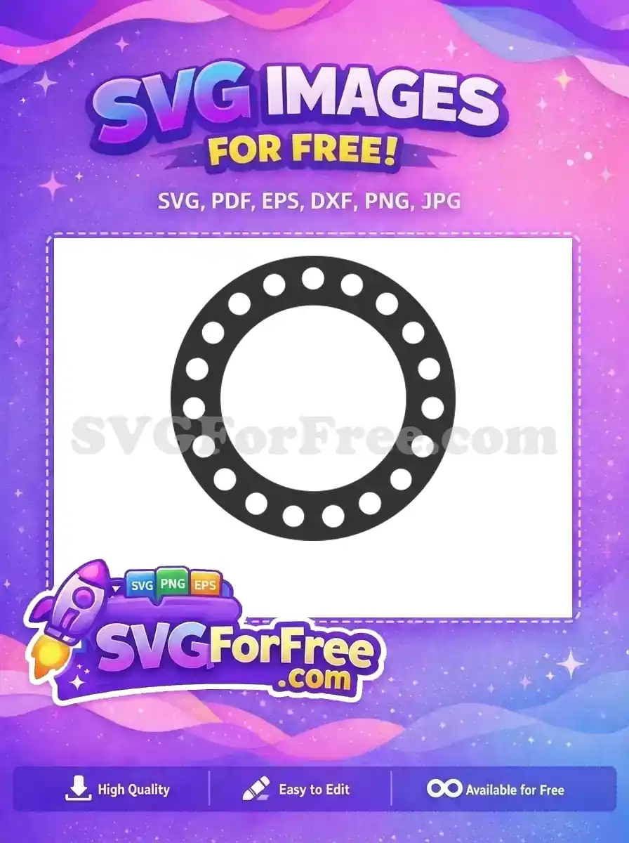Discover this free circular perforated design, a versatile dark grey ring with evenly spaced white holes. Free for all your crafts.