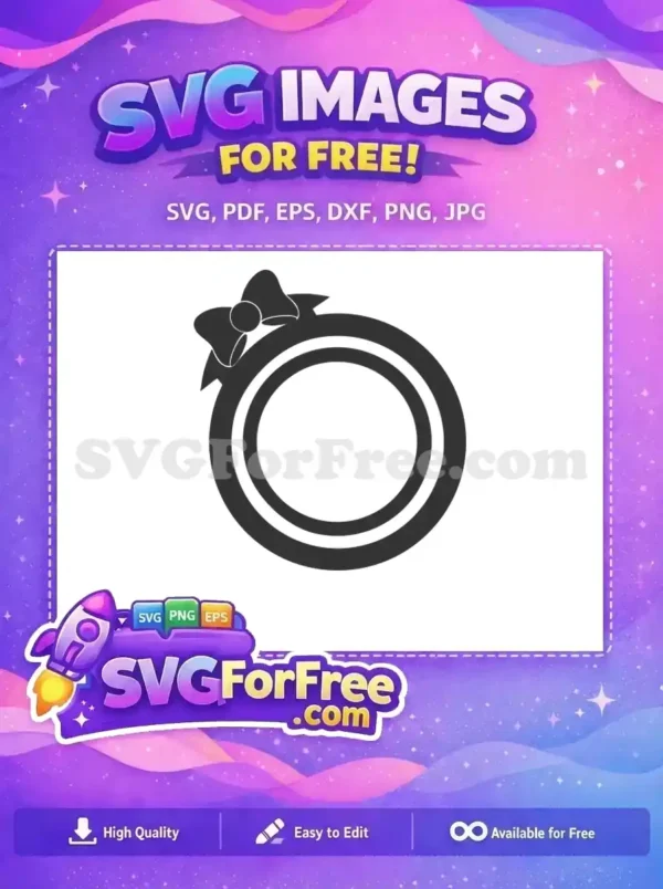 Free Bow Circle Frame SVG – Elegant Design for Crafts A delightful free SVG design featuring a classic circular frame adorned with a decorative bow, ideal for crafting projects.