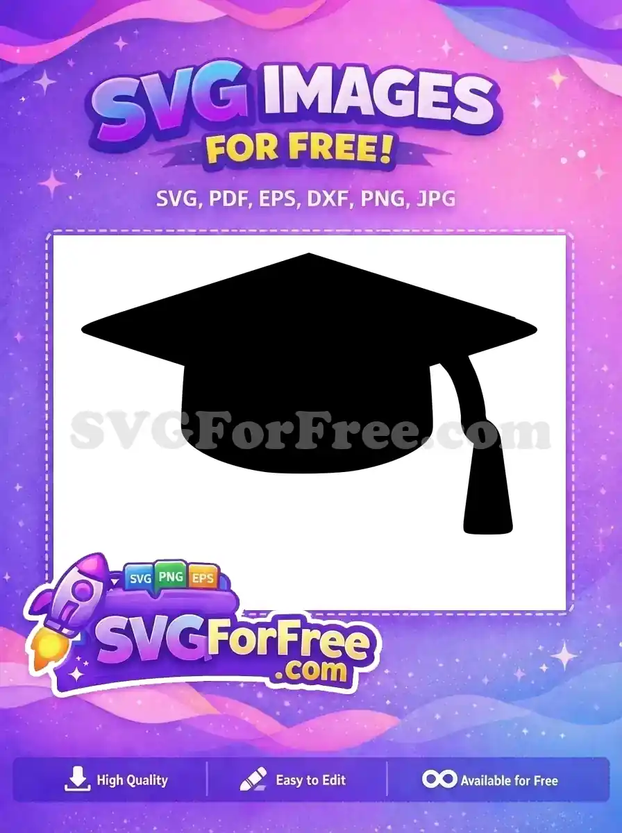 A free, minimalist black silhouette of a graduation cap with a tassel, representing academic achievement and commencement.