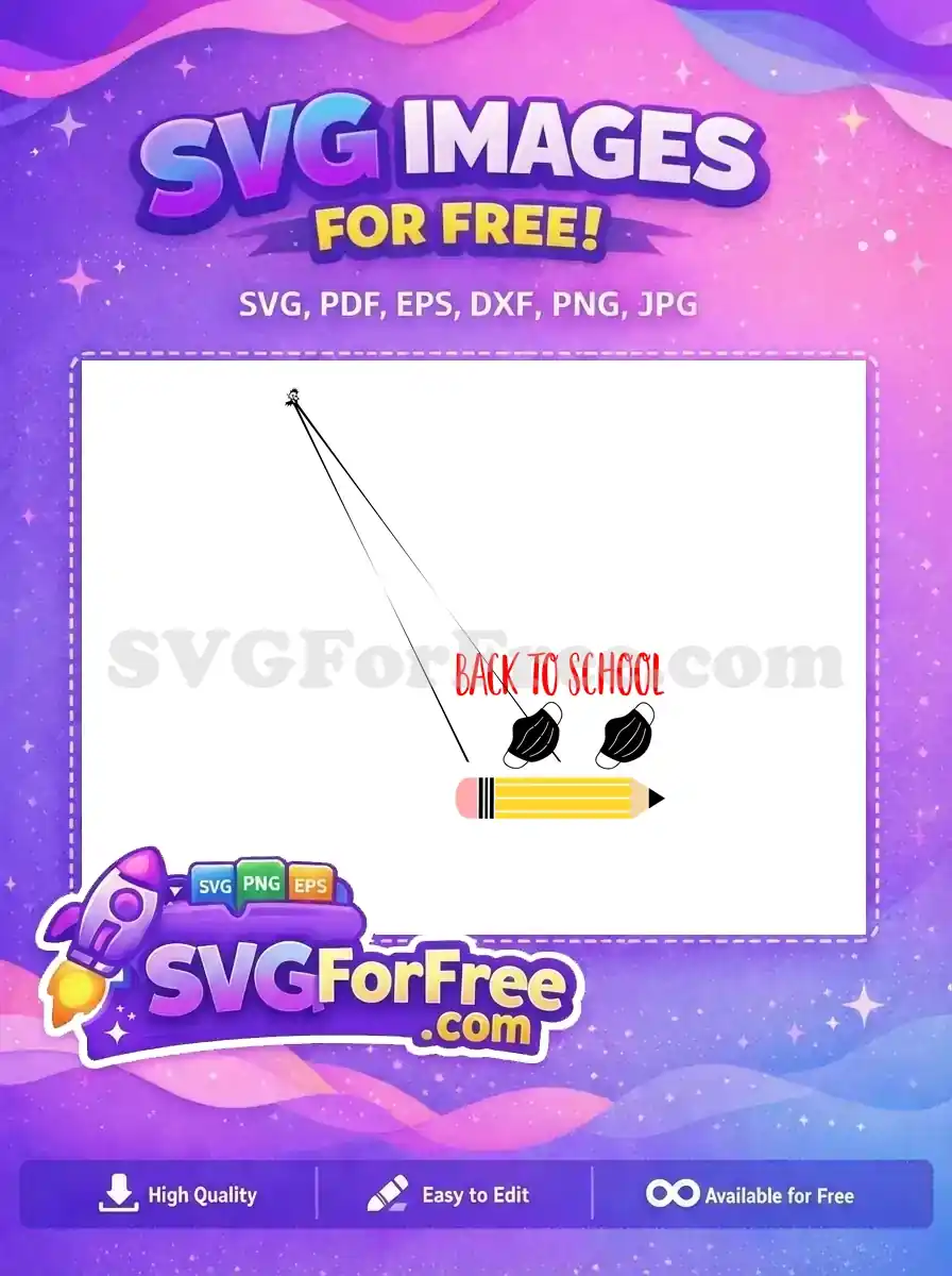 A free design showing a 'Back to School' theme with a yellow pencil, two black face masks, and red text. Safety meets education in this free graphic.