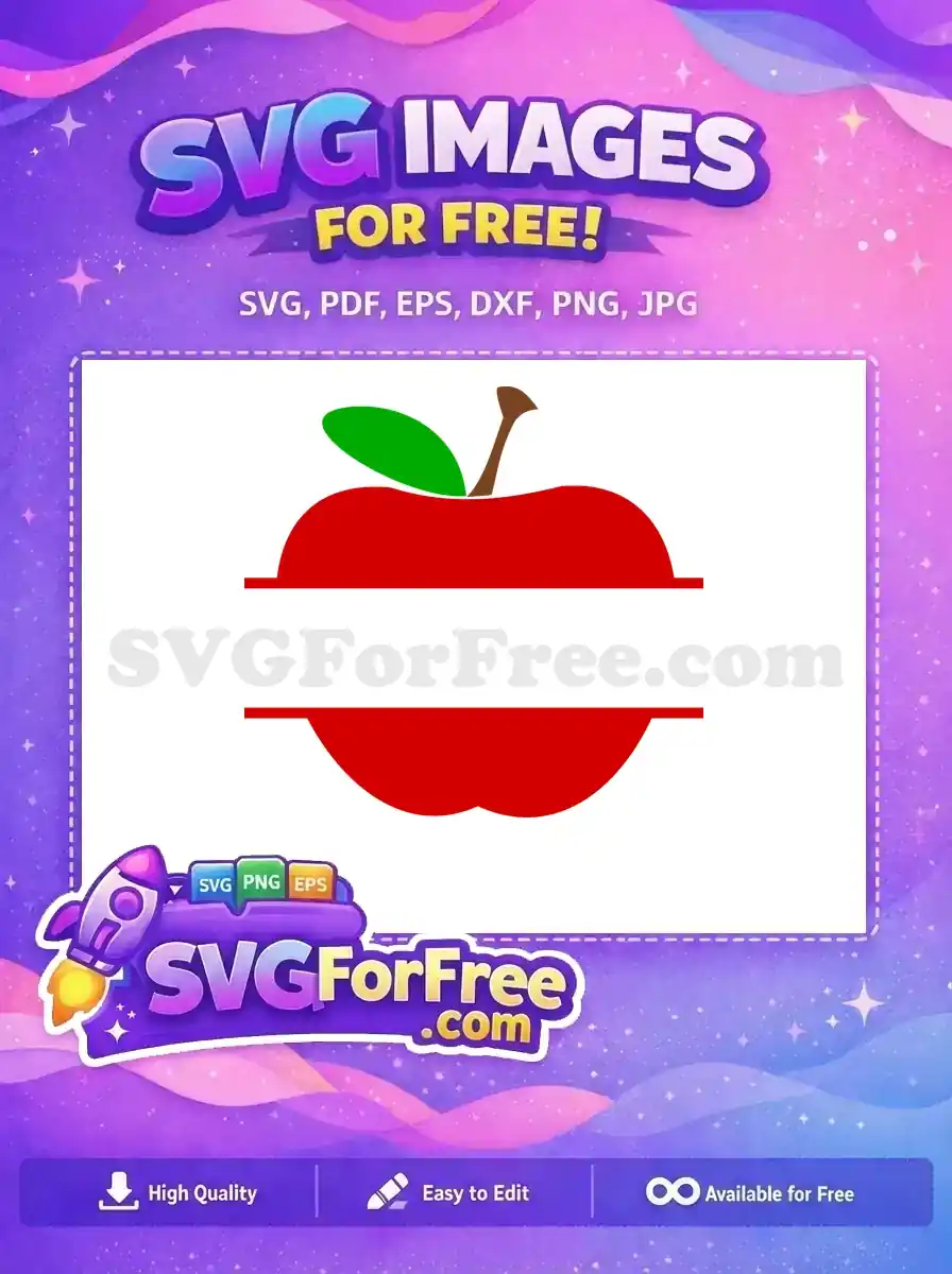 Free apple SVG monogram design, a vibrant red apple with a customizable white banner. Ideal for free crafting projects.