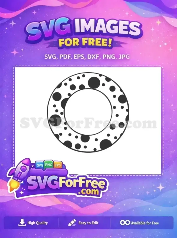An abstract free design featuring a circular ring filled with a random distribution of various sized black dots. Versatile and ready for your creative projects.